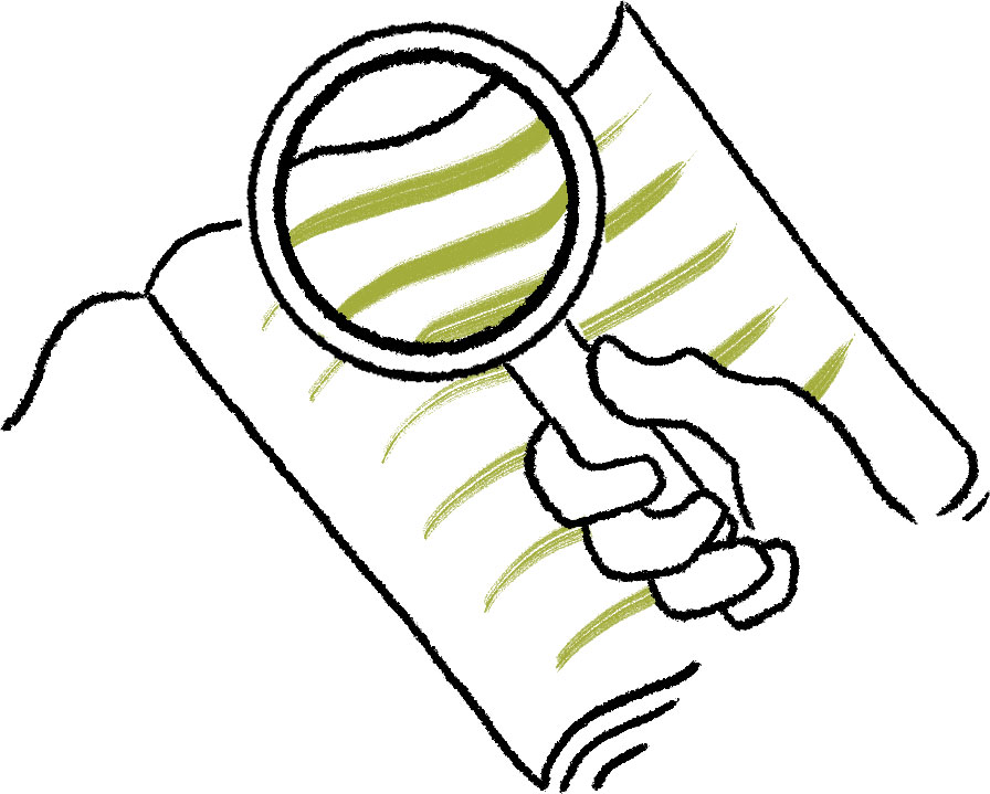 illustration of magnifying glass over book