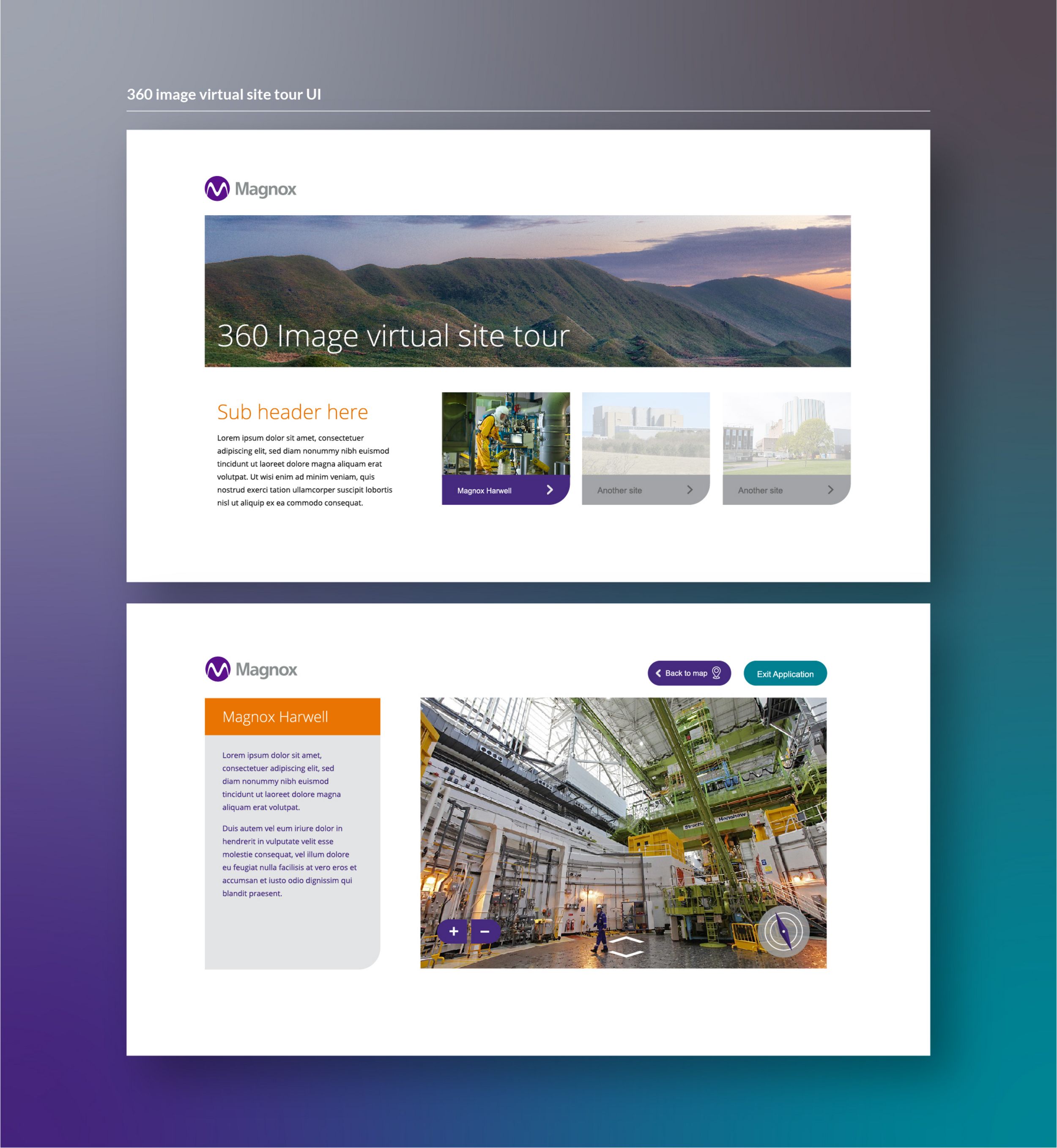 Magnox 360 image site tour web app UI designs