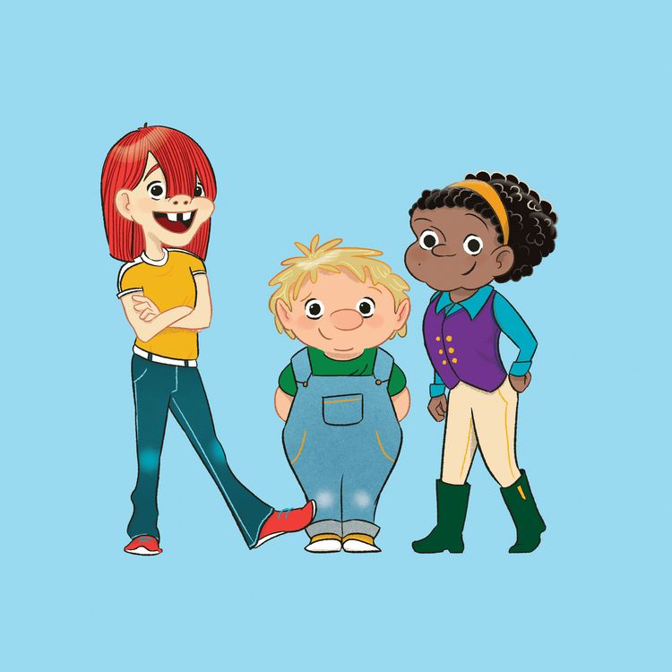 An illustration of three children standing together