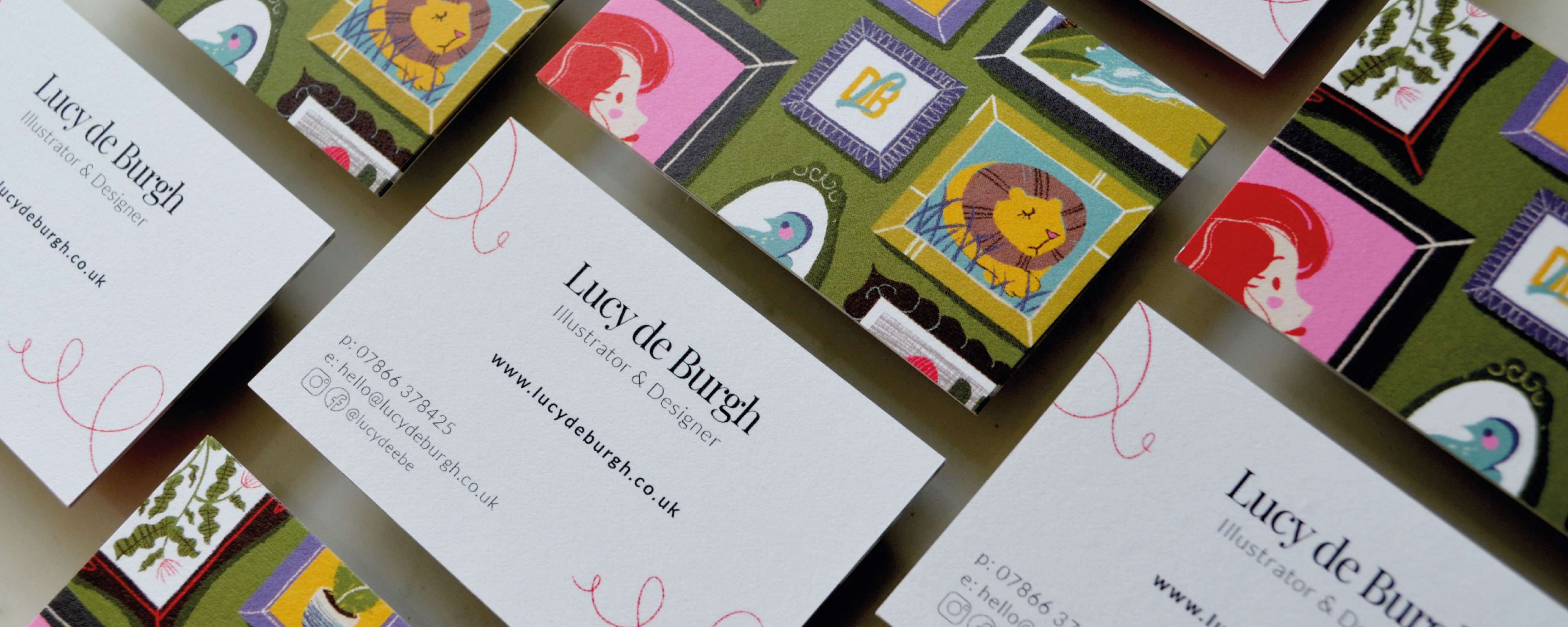Business cards for Lucy de Burgh